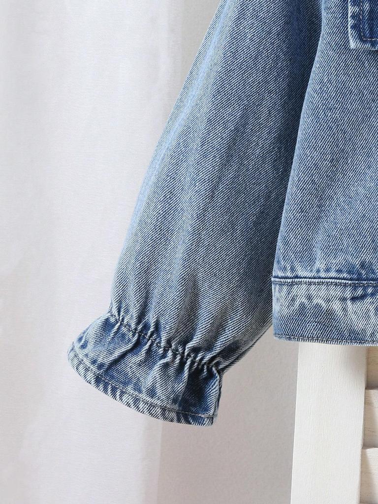 Girls' Casual, Simple, and Comfortable Denim Jacket with Lotus-Leaf Sleeves (Spring/Summer)