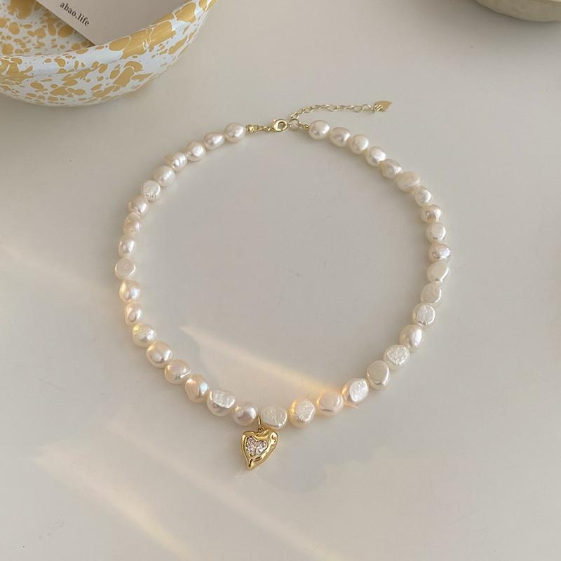 Freshwater Pearl Necklace Baroque Irregular Pearl Neck Chain Women S Fashion Real Gold Electroplated Zircon Love Collarbone Chain
