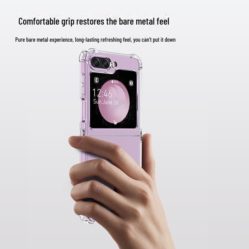 Samsung Flip Phone Case with Anti-Fall Protection, Transparent TPU Cover for Flip 5 and 6.