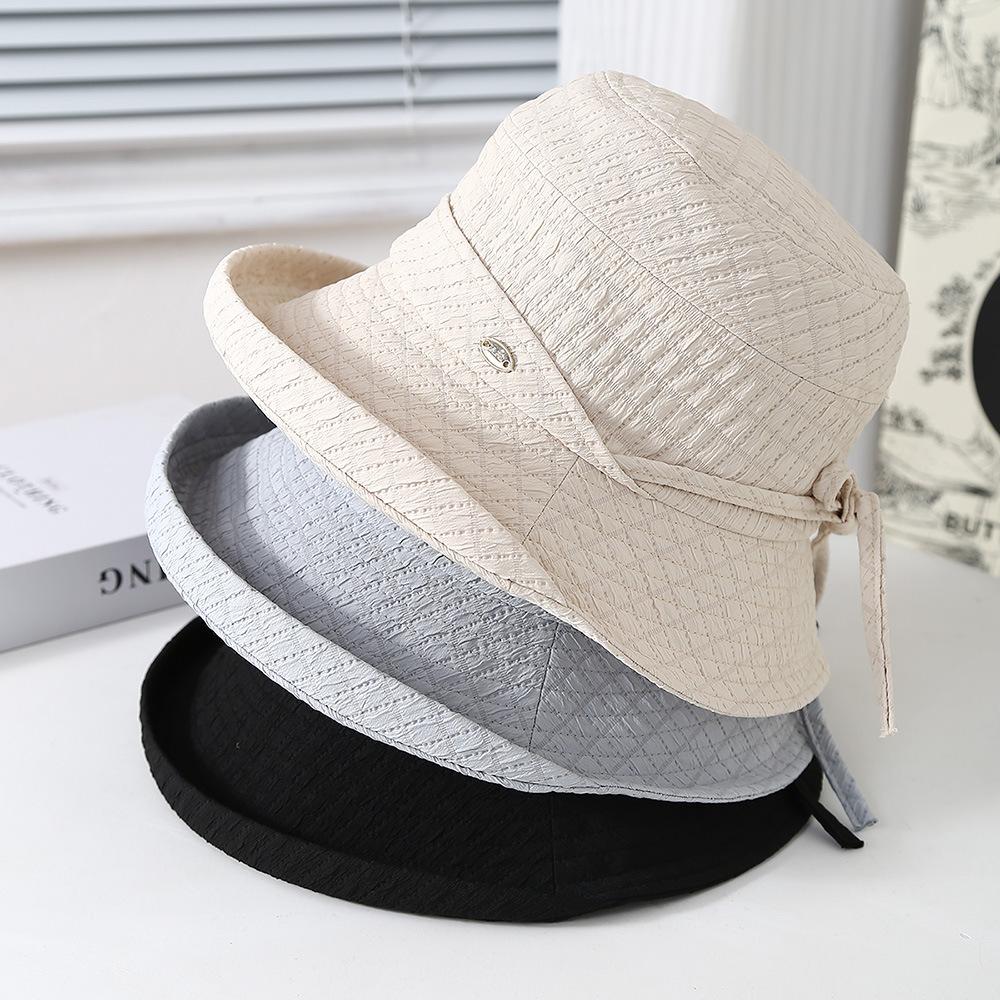 Women'S Bucket Hat Elegant Lady Fisherman Cap With Bow Wide Brimmed Spring Summer Hats For Women Cloth Foldable Sunhat New