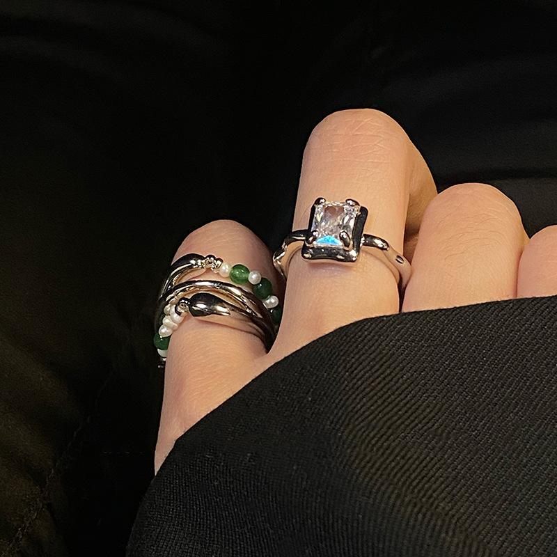 Trendy Geometric Mirror Finish Adjustable Ring Featuring Shimmering Zircon Stones Couples For