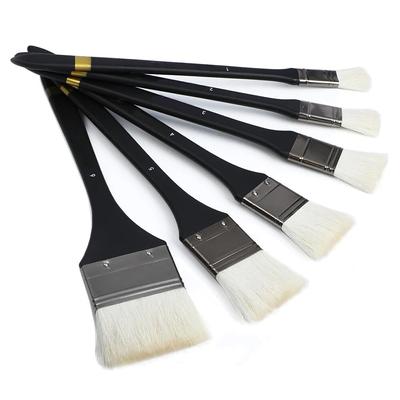6 Pcs Wool Hair Flat Head Oil Painting Brush Board Brush Long Birch Wood Handle Water Acrylic Background Brush Artist Supplies