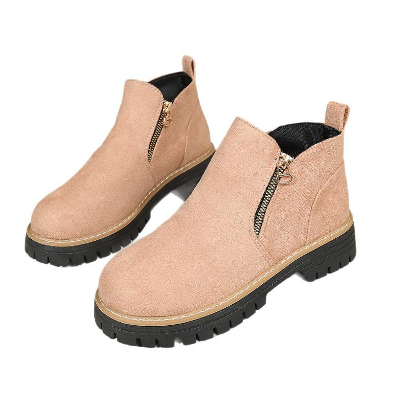 Damen Stiefeletten mit runder Zehenpartie, Martin Boots mit Blockabsatz und seitlichem Reißverschluss, Herbst Winter Kurzstiefel für Damen