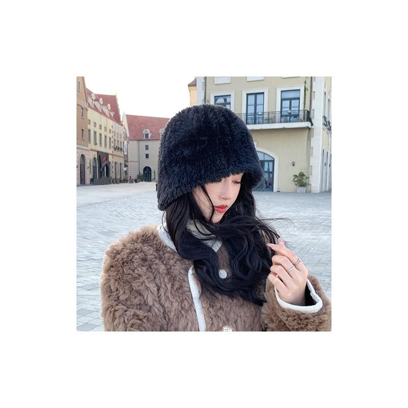 Korean Style Knit Beanie With Fluffy Fabric For Cold Weather And Daily Wear чёрный
