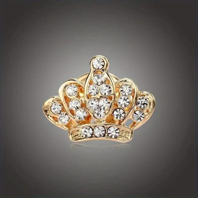 Mini Crown Brooch Fashionable Full Diamond Crown Water Diamond Brooch New Men's And Women's Suit Shirt Button Neck Needles