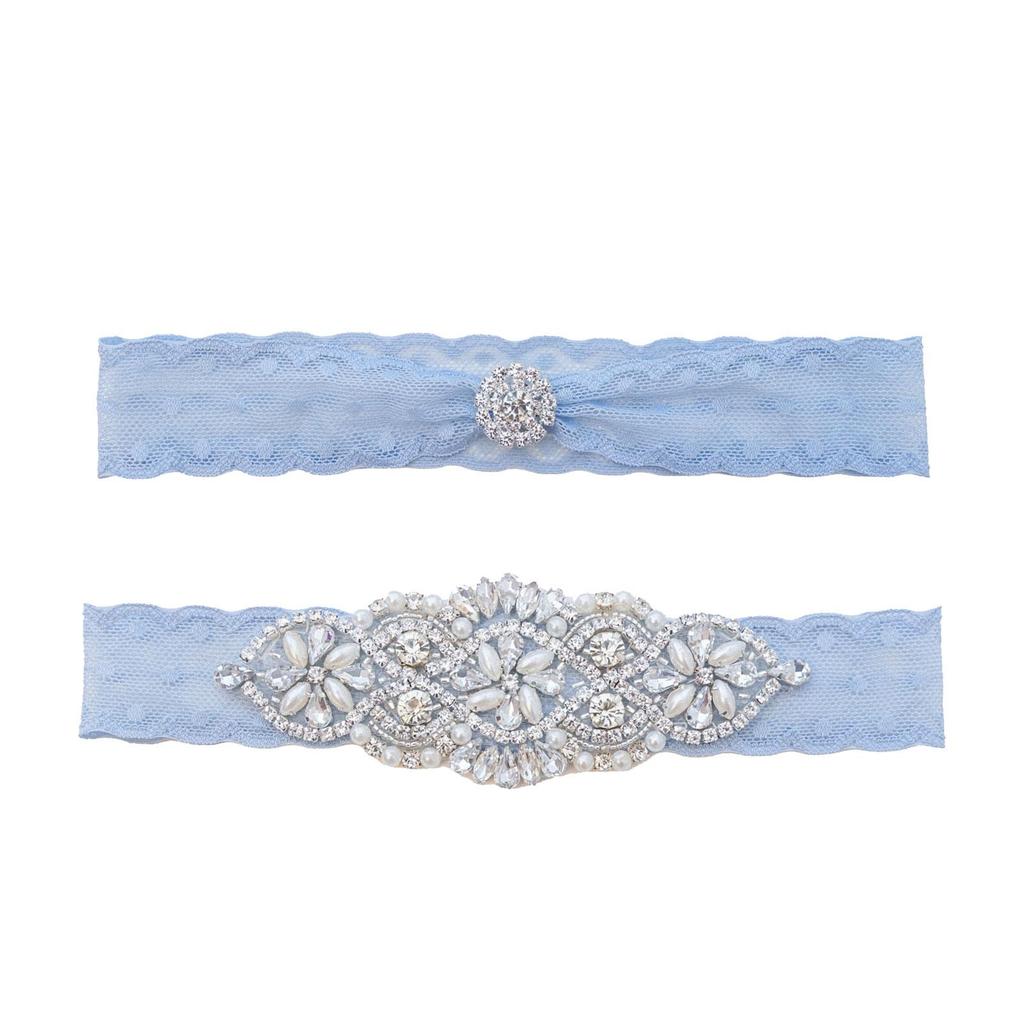 2Pcs Lace Leg Garter Bride Garter Floral Decorative Rhinestone Garter Wedding Bridal Garters for Girls Women Stage Dance Cosplay