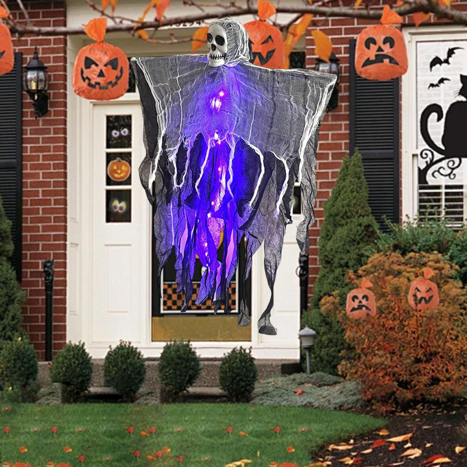 

Жуткое подвесное украшение на Хэллоуин для двора с подсветкой, скелет-хоррор для крыльца, двора Purple Lighting