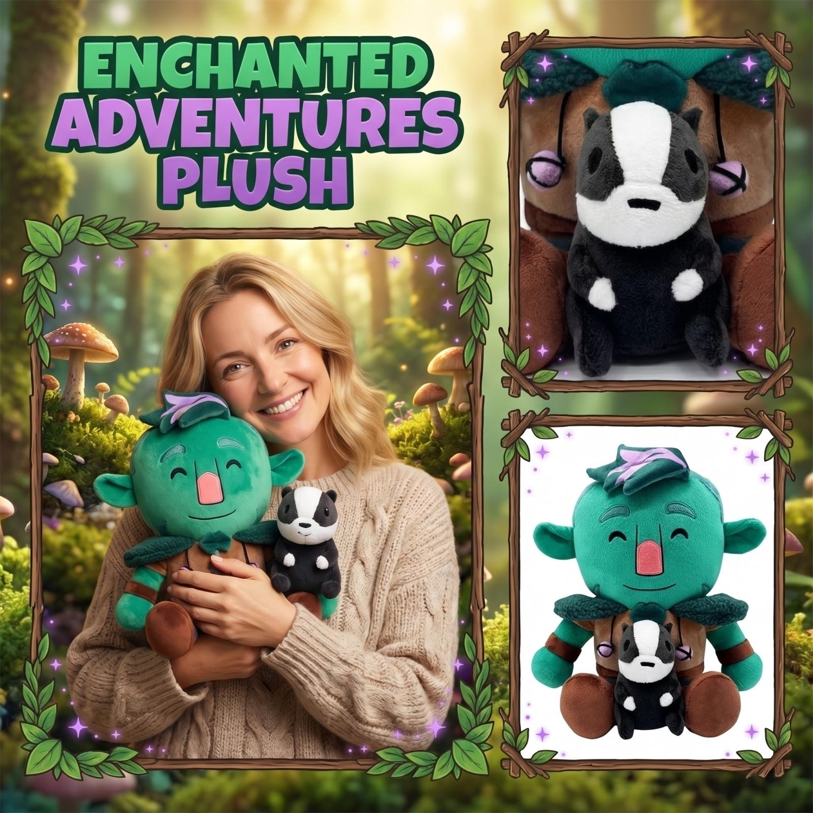 

Green Forest Character Plush Toy With Skunk Companion, Cute Figure Stuffed Doll, Soft Collectible Plushie For Fans One Size