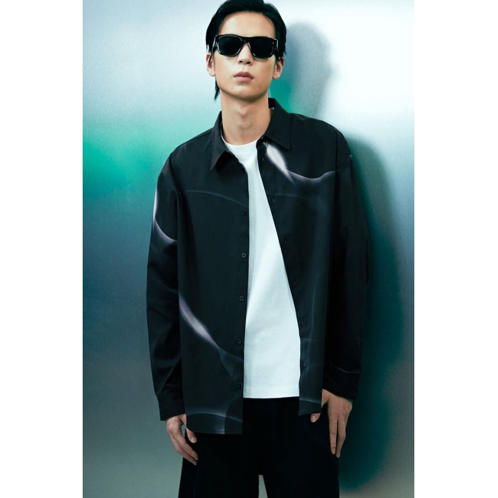 

HM Crinkle oversHirt свободный крой черный узорчатый XS