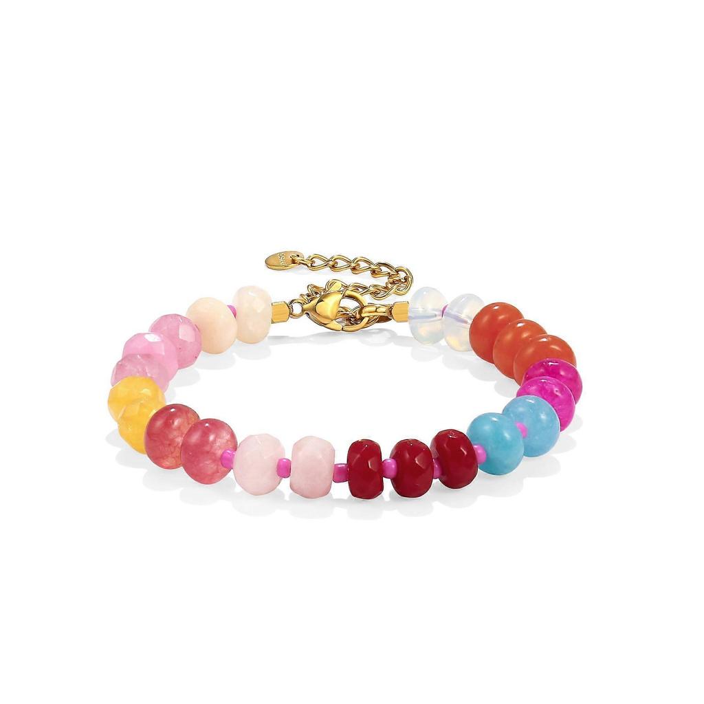 Colored chalcedony flat bead bracelet 1 Women's flat bead bracelet Bohemian abacus bead chain adjustable gift bracelet Colored chalcedony flat bead