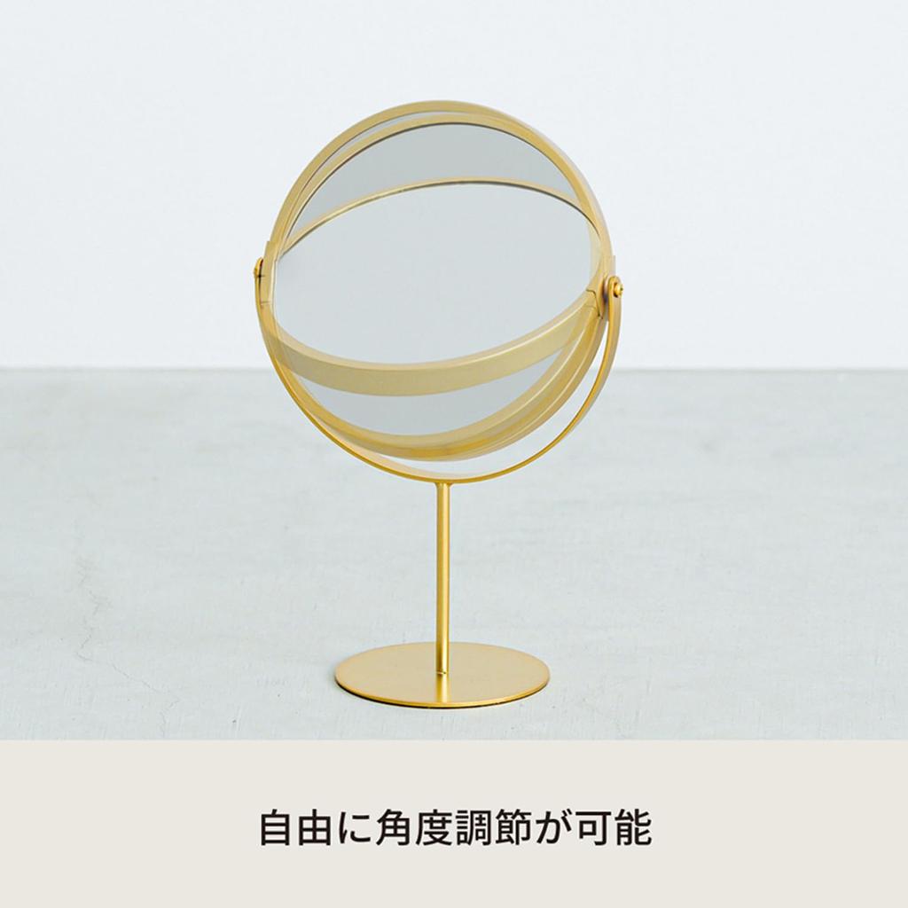 Nagai Kosan 3x Tabletop Mirror H Reno Makeup Mirror Width 18cm X Height 27cm Gold Angle Adjustable Round Shape NK-287