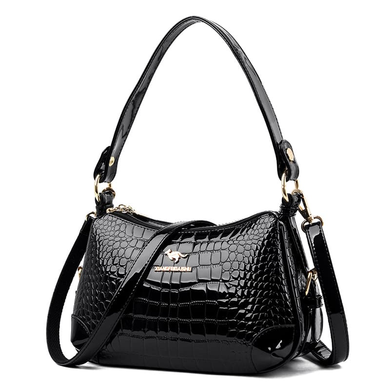Crocodile pattern glossy shoulder bag women's messenger bag