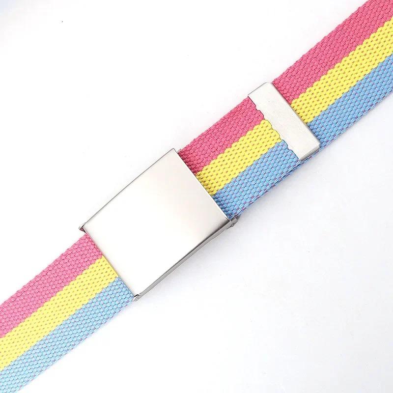 Rainbow Stripes Canvas Belt Jeans Waistband Adjustable Belt Outdoor Travel - Metal Buckle Belt for Women Multicolor
