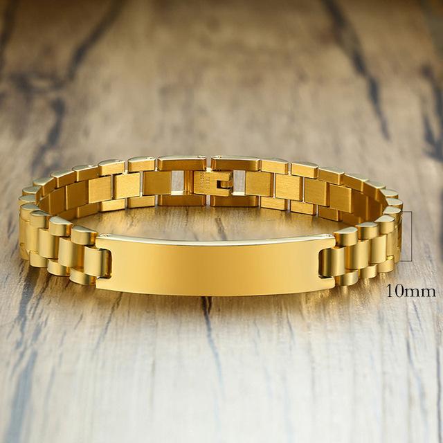 12MM Adjustable Titanium Steel Gold Plated Men s Bend Bracelet Engraved Stainless Steel Strap Couple Bracelet 21CM