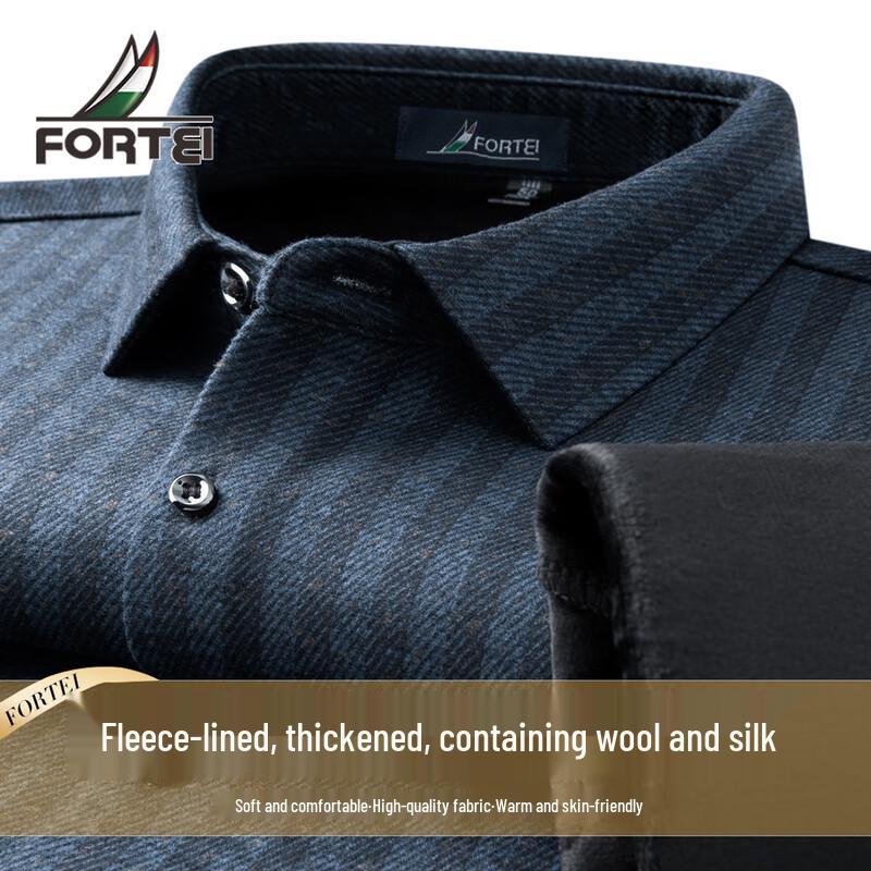 Futing Men s Warm Fleece Lined Striped Brushed Shirt 50