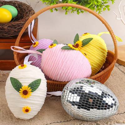 Handmade Easter Ornament Crochet Egg with String Easter Egg Hanging Ornament Set Diy Crochet Sunflower Easter Eggs Holiday
