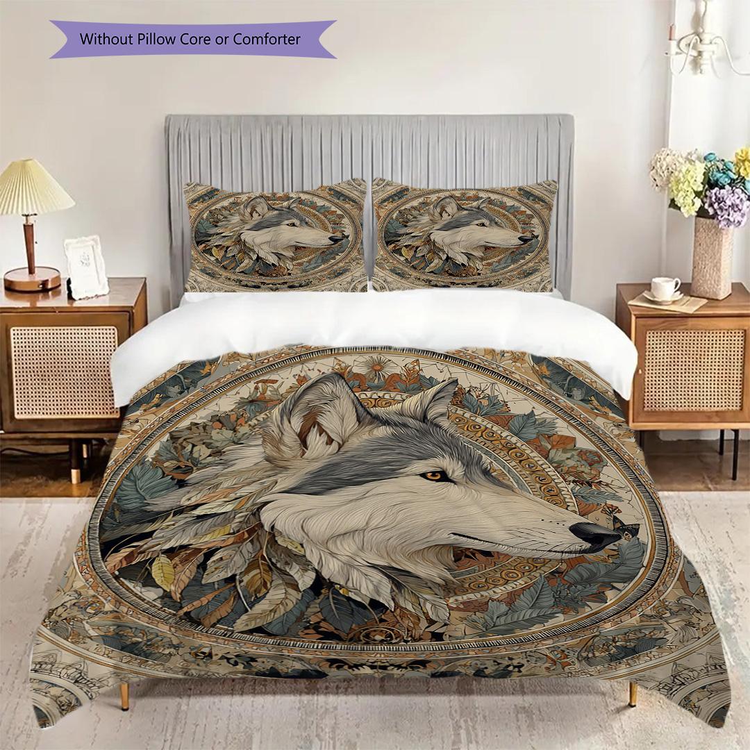 

Tribal Wolf Pattern Bedding Quilt Set Quilt Cover Pillowcase Home Decoration Birthday Gift (1 * duvet cover + 2 * pillowcase, without core) 135x200cm