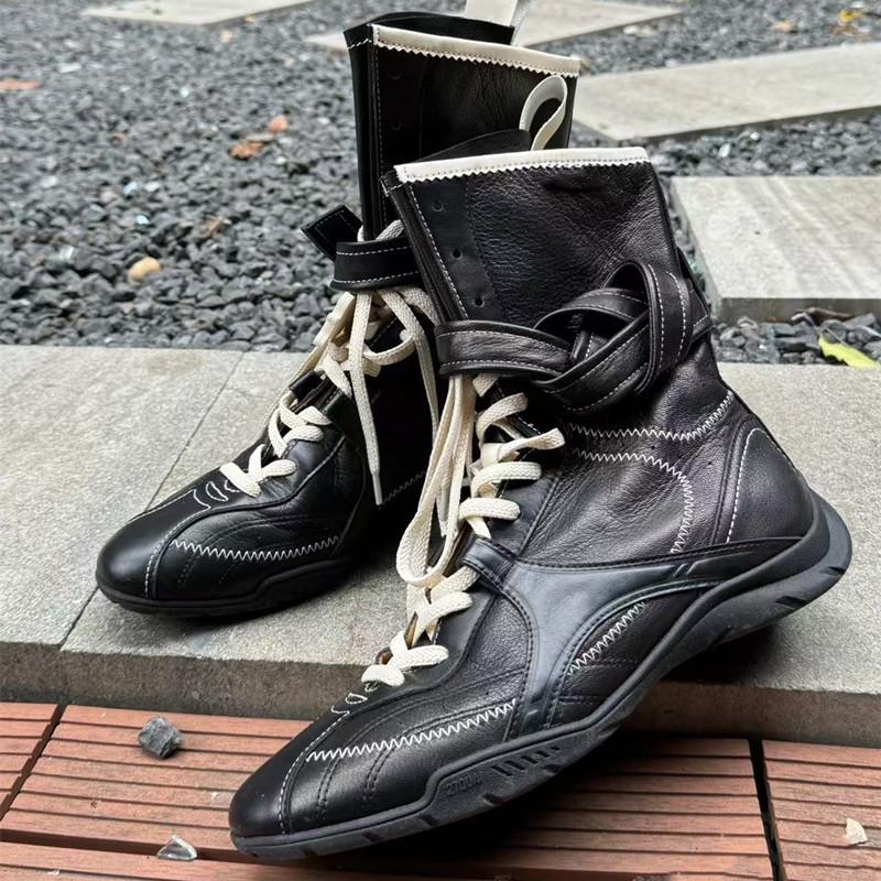 Fashion Vintage Mixed-color Height Increasing Women Boxing Training Boots Fashion Autumn Winter Faux Suede Sneakers Short Boots Shoes