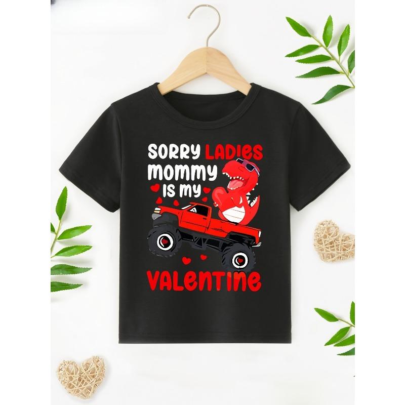 Europäische Größen Jungen Dinosaurier LKW & 'Mama ist mein Valentinstag' Grafik-T-Shirt - Lässiges, Bequemes Polyester-T-Shirt für Jugendliche, Maschinenwaschbar