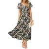 European and American Women's Clothing Summer New Short-sleeved Printed Chiffon Dress Waist Elegant Long Dress