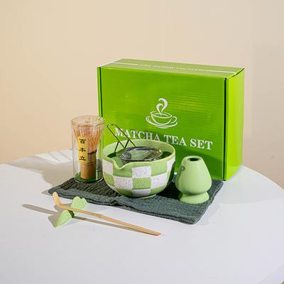 BespritGift Matcha Set 7 Pcs Japanese Matcha Tea Set with Ceramic Bowl Spout & Bamboo Whisk Perfect Matcha Kit Gift Box