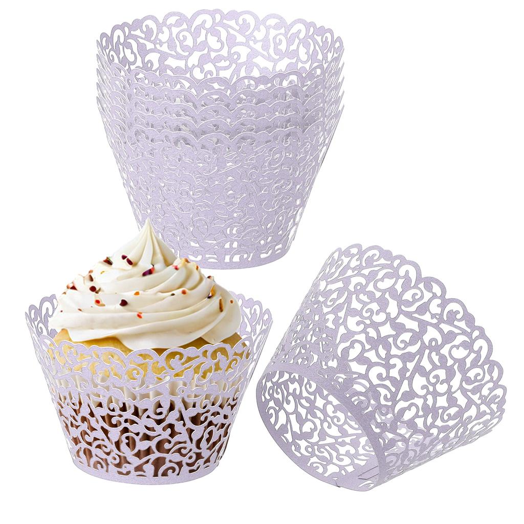50pcs Baking Cups Standard Vine Decoration Laser cut Cupcake Wrappers Cake Toppers for Anniversary Birthday Weddings Parties