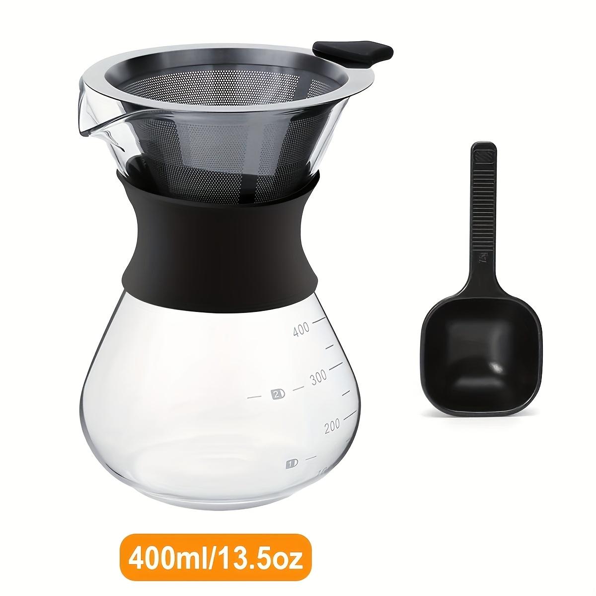 Pour Over Coffee Maker with Stainless Steel Filter and Spoon, 13.5/20oz Glass Coffee Maker Drip Pot, Reusable Glass Coffee Pot