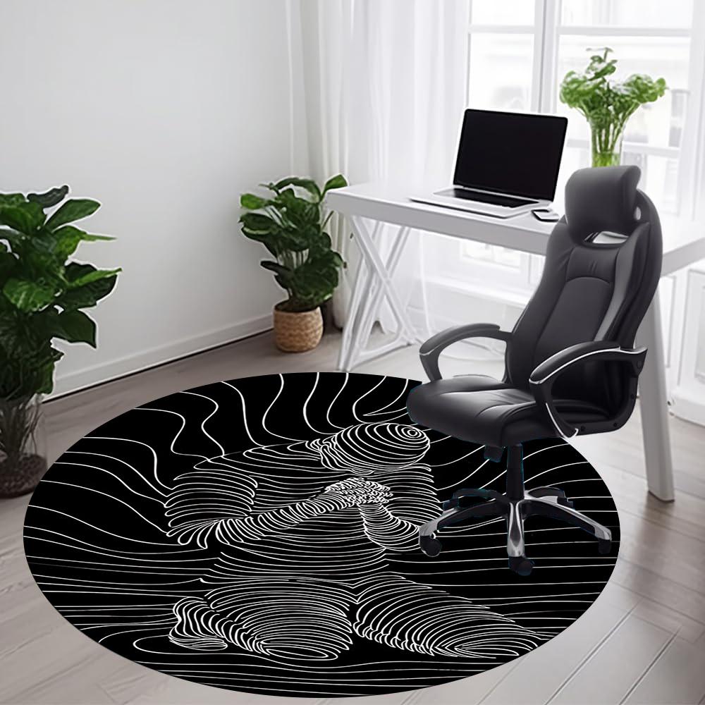 

1pc Wave Form Office Round Area Rug, Indoor Mat Suitable ForOffice, Under Office Chairs Bedroom Living Room Home Decor, Room Deco 050 80cm by 80cm