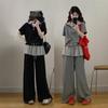 Plus Size Summer Korean Style Striped Top & Wide-Leg Pants Two-Piece Set