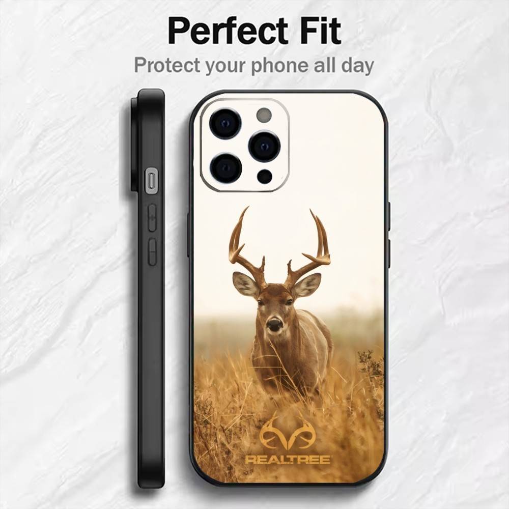 Glücklicher Hirsch Segne Dich Druck Handyhülle Für iPhone17,16,15,14,13,12 Plus,Max Weiches Silikon Schwarze Hülle