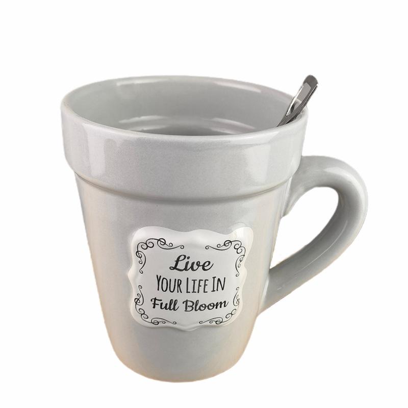 Ceramic Mug with Lid and Spoon Coating Teacher's Day Gift Cup Color Changing Heat Transfer Function Cup Water Cup for Women