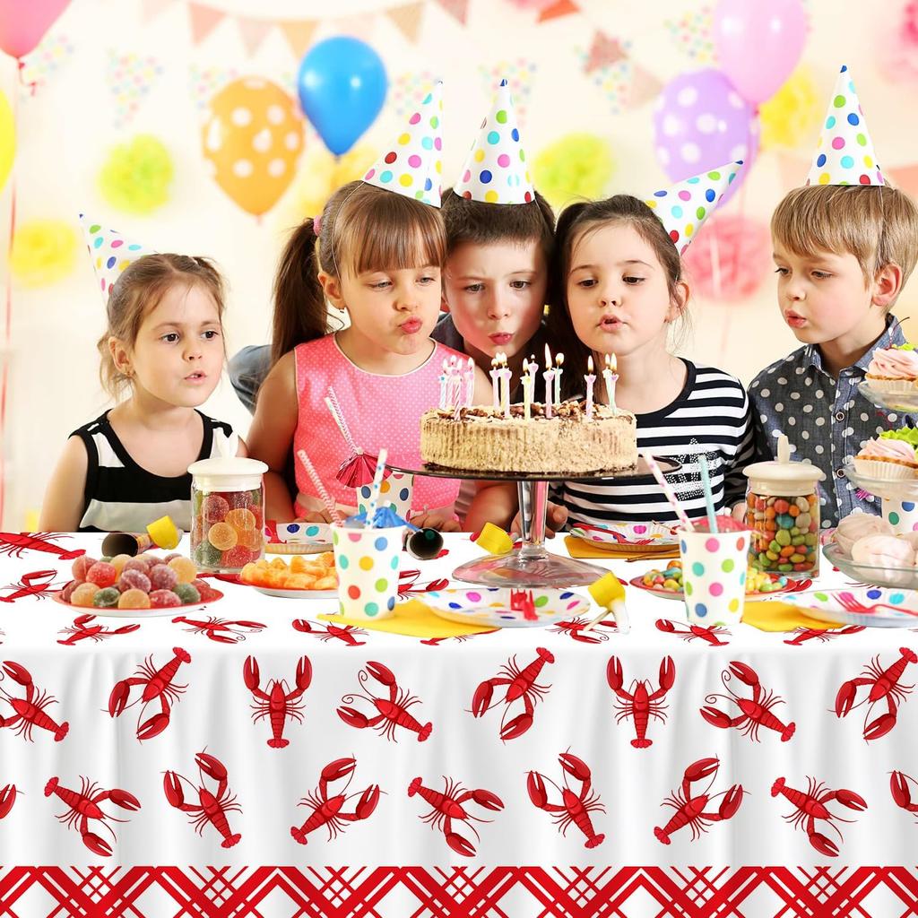 4Pcs Crawfish Tablecloth Birthday Party White and Red Crawfish Table Covers 51 x 86 Rectangle Lobster Table Cloth for Birthday Party Baby Shower