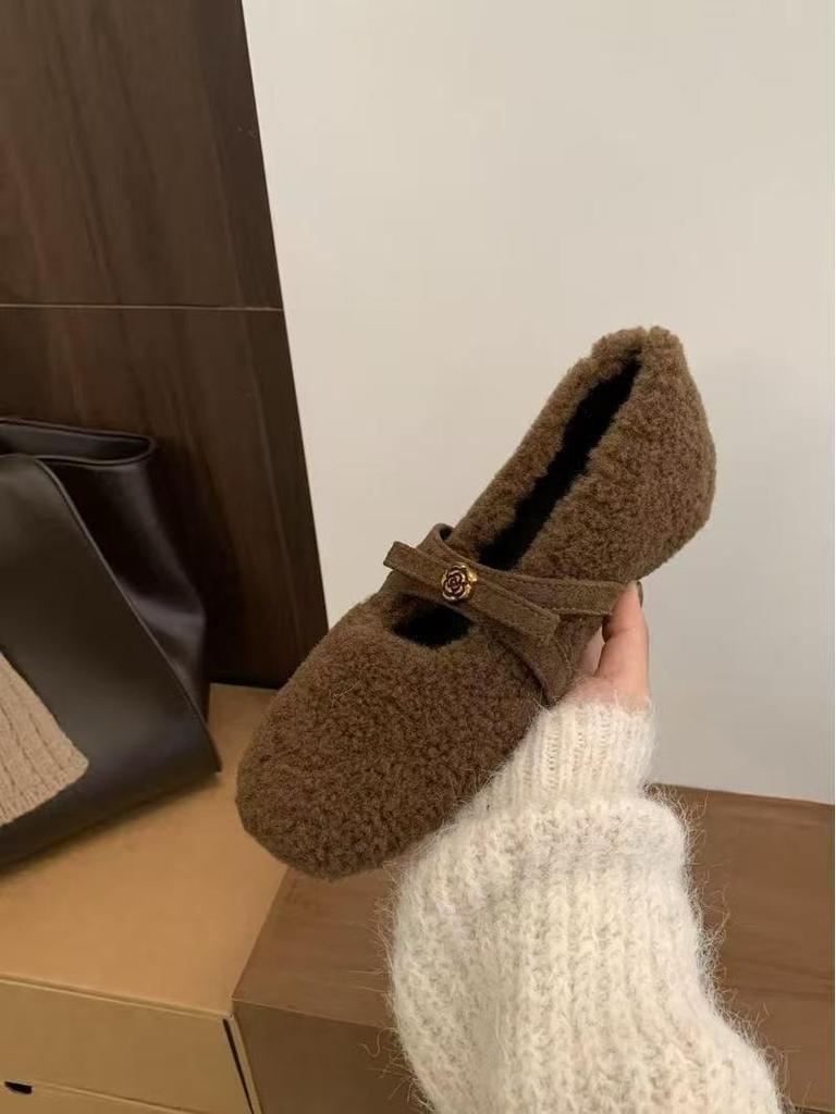 Inner height increase gentle shallow mouth Mary Jane shoes autumn and winter soft sole plush beanie shoes women