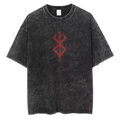 Unisex Vintage Acid Wash Dark Symbol Graphic T-Shirt Gothic Punk Oversized Loose Cotton Short Sleeve Y2K Streetwear Tee