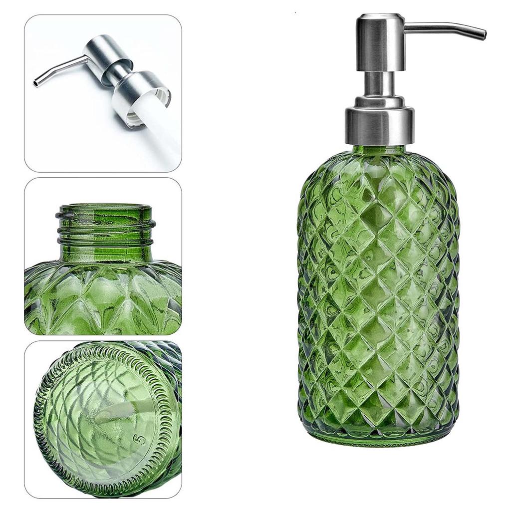 Glass Soap Dispenser Maual Liquid Soap Dispenser Bottle Refillable with 304 Stainless Steel Pump for Laundry Hotel Kitchen