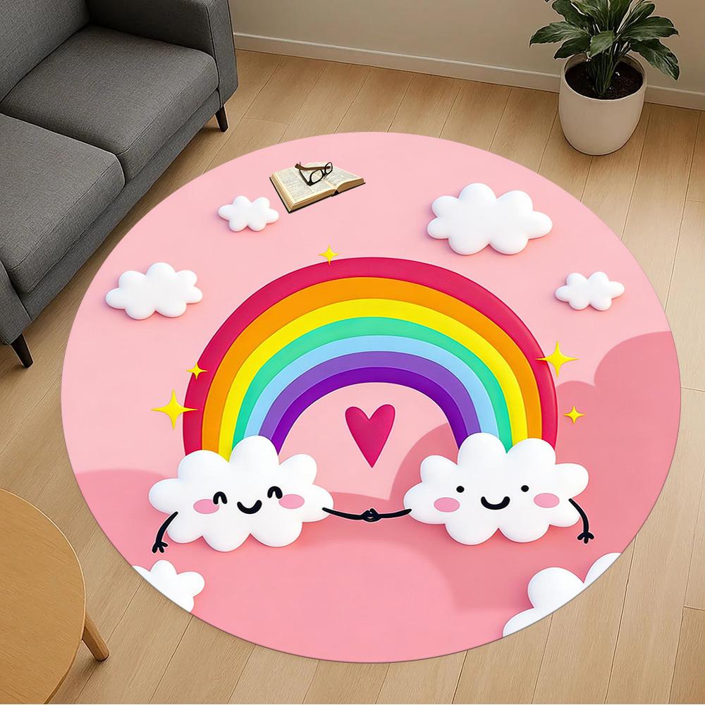 1pc rainbow cloud Round Chair mat office Area Rug - Non-Slip, Floor Mat for Office, Bedroom, and Indoor Decor p127280