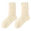1 Pair Women Winter Socks Solid Color Ribbed Cuffs Thickened Plush Lining Sleeping Socks Autumn Winter Daily Wear