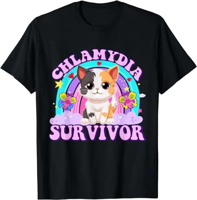 Chlamydia Survivor Cat Expression T-shirt for Womenadult Humorous T-shirt with Unique Cat Patterns, Cat Lovers' Clothing