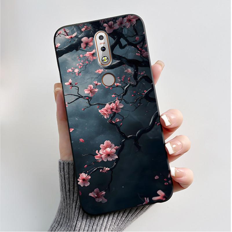Printing Pattern Case For Nokia 7.1/Nokia 7 Plus Fundas Nokia7 Cover Soft Silicone Black Shell Cute Flower Cartoon Casing Coque