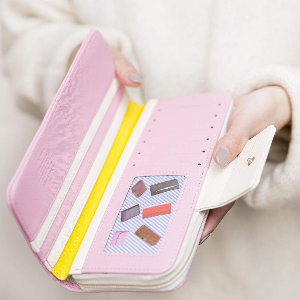 Donalee Long Wallet, Zip-Around, Bifold, for Girls and Women (NavyPink)