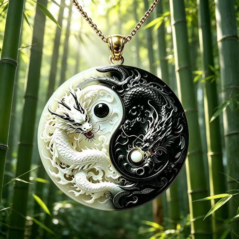 Ethnic Imitation Jade Pendant Necklace Chinese Vintage Charm Jewelry For Men Women Daily Outfit Festival Gift Use