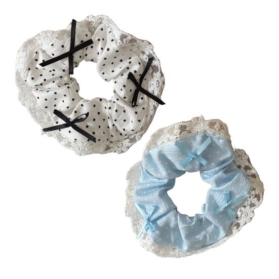 Hair Tie Dot Print Lace Splicing Bowknot Decor Hair Band High Elasticity Soft Fabric Ponytail Holder Hair Accessory