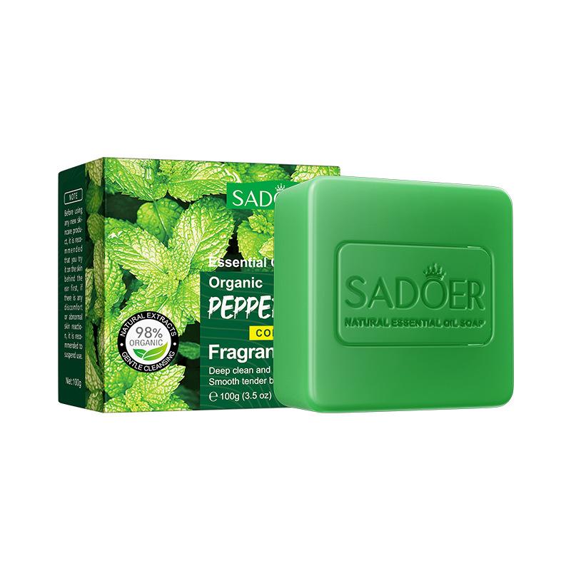 Seife mit ätherischem Pfefferminzöl, 100 g, organische und natürliche feuchtigkeitsspendende Ölkontrolle für Gesicht, Hände und Körper, reichhaltiger Schaum, geeignet für empfindliche Haut