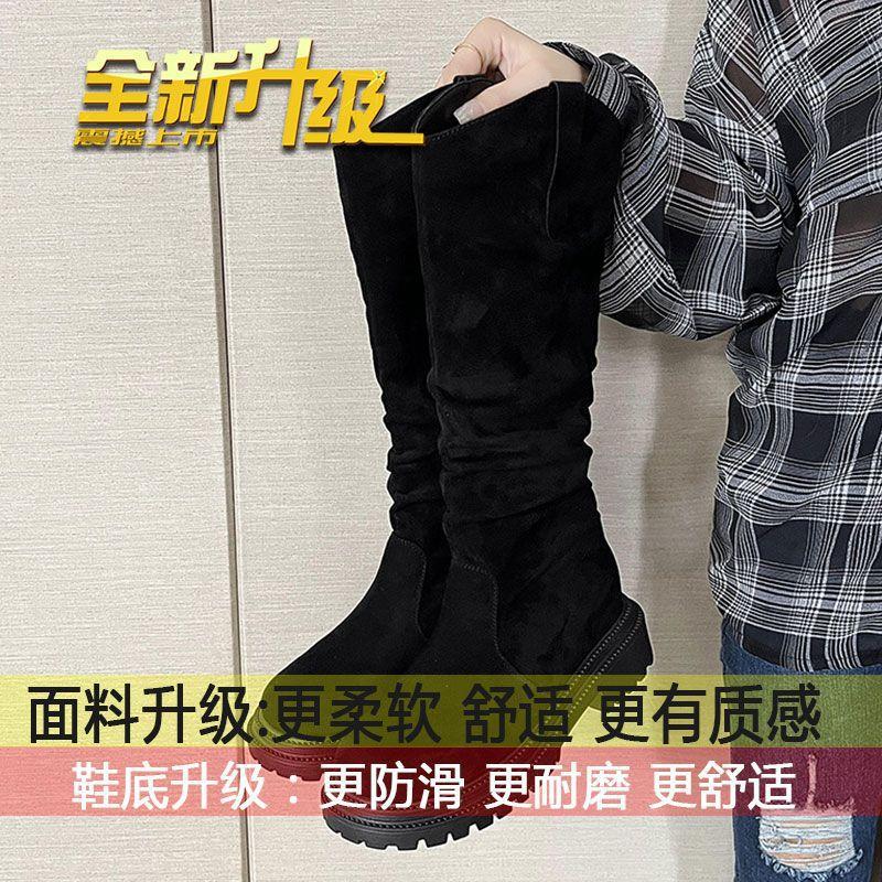

Coarse heel khaki medium tube knight boots women s boots spring and autumn 2025 new autumn retro suede boots 35