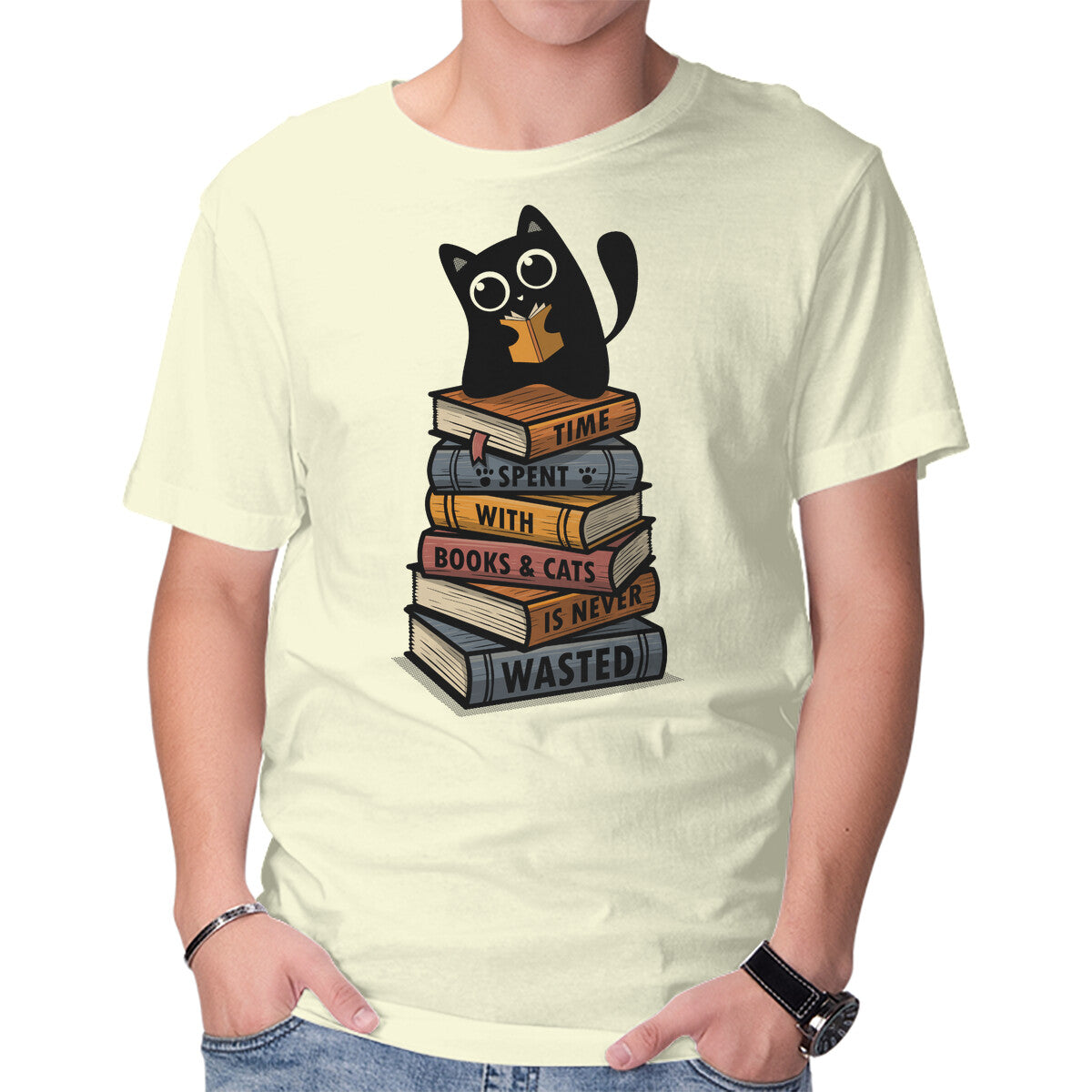 Unisex Crew Neck T-Shirt Time Spent With Books And Cats Graphic Short Sleeve Casual Tee XXXXL