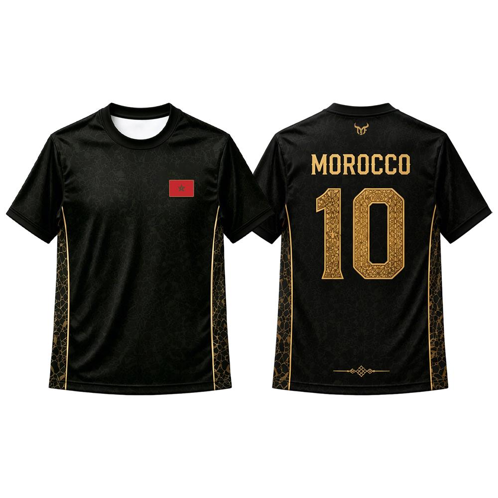Maglia da Calcio con Stampa Bandiera Marocco 2026 Nuova Maglia Traspirante a Maniche Corte da Uomo Uniforme Sportiva da Allenamento Calcio per Uomo e Donna