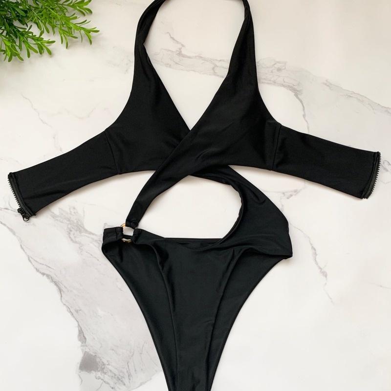 Sexy Hollow Out Swimsuit Female Halter Bathing Suit Beachwear Biquini Female Black Swimsuit Bandage Backless Swimwear Summer