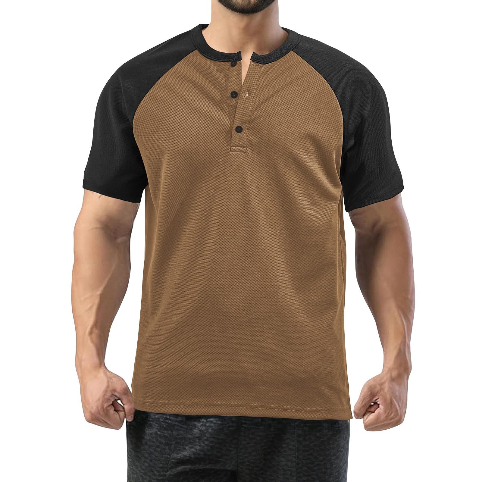 Мужские летние цветные ретро-топы с коротким рукавом мужские повседневные модные топы L верблюд 1699₽