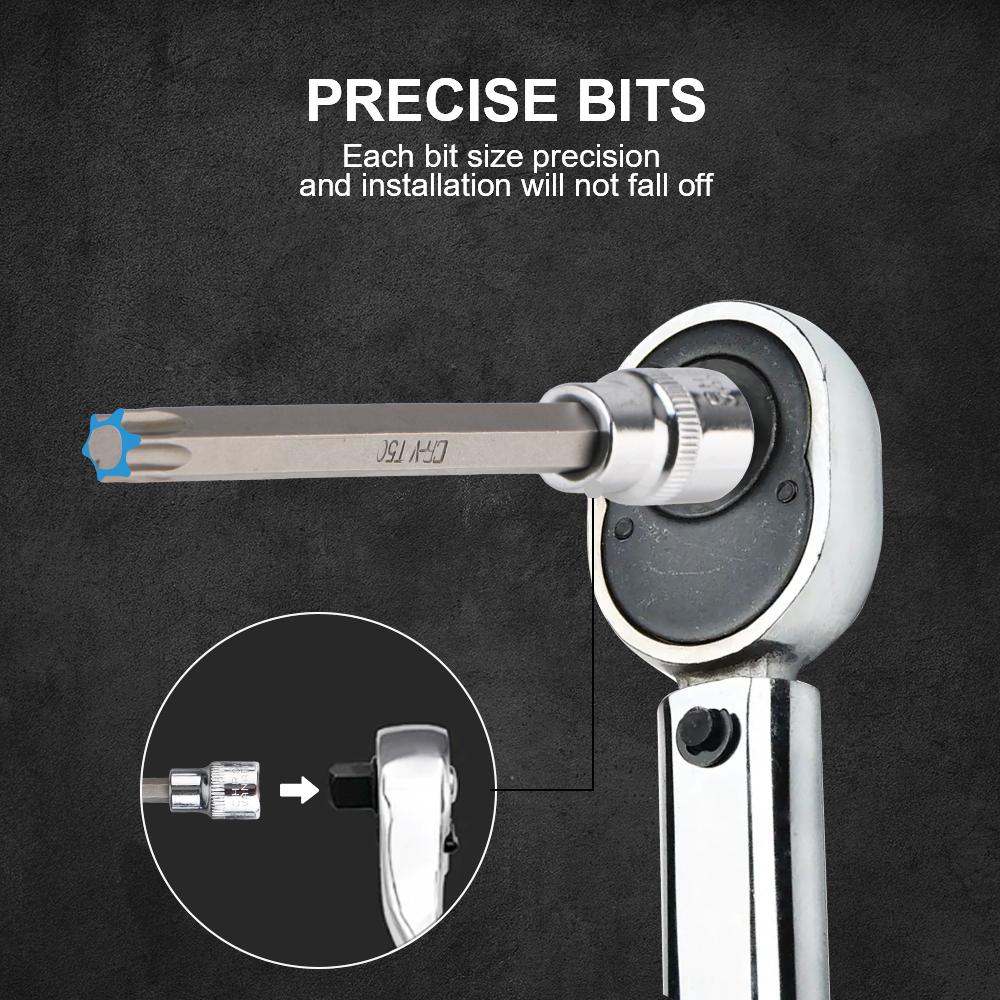 Biltillbehör Krom-Vanadinstål Drivning Extra Lång T25, T30, T40, T45, T50, T55, T60 Storlek Torx Stjärnbit Hylsnyckelsats 7 st 3/8 tum