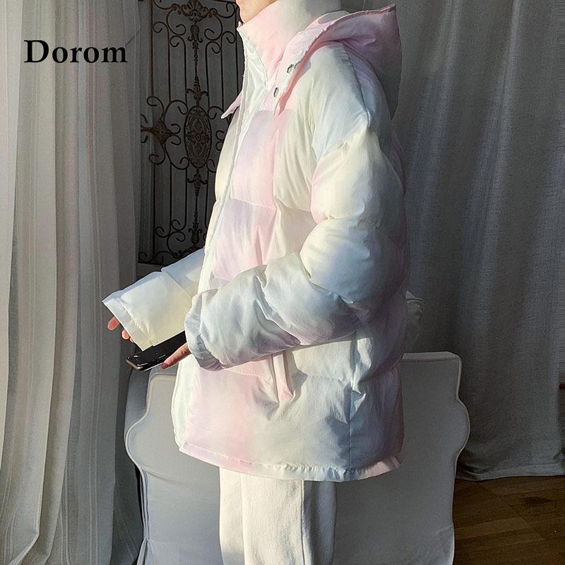 Harajuku vázanka zimní oversize parky ženy ležérní kabát korejská volná nafouknutá bunda s kapucí Dámská teplá bavlna vycpaný kabát